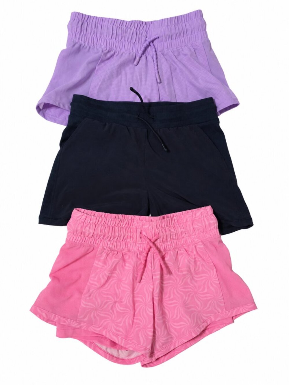 All in Motion Girls Athletic Shorts Lot of 3 XS 4/5 Pink Purple Navy